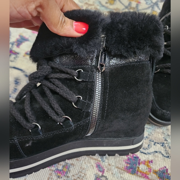 Marc Cain Shoes - Marc Cain, Black Leather Lace-Up Side Zip Winter Boots Faux Fur Snow Boots sz 40